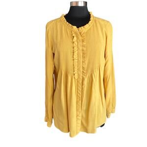 Sundance Pintuck Ruffle Button Front Top SMALL Yellow Boho Cottagecore Feminine